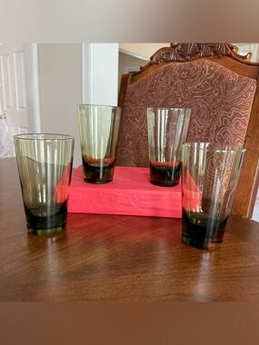 Set of 4 Vintage Smoky Green 6” Tall Tumbler Glass